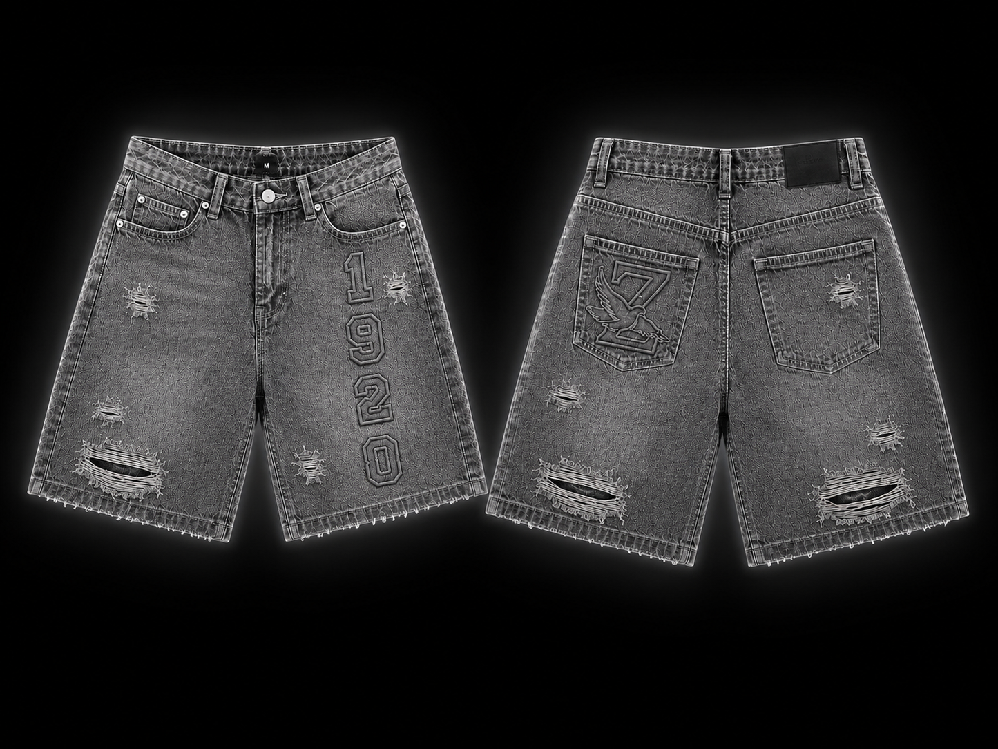 Nine Threads Embossed Gray Jorts