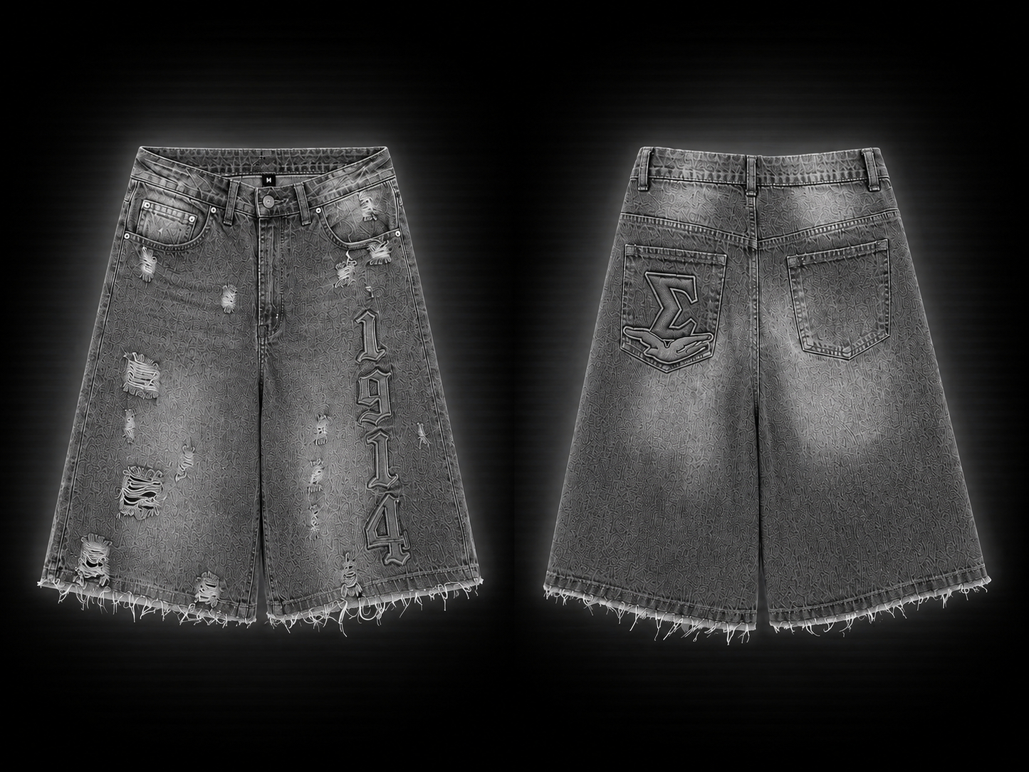 Nine Threads Embossed Gray Jorts