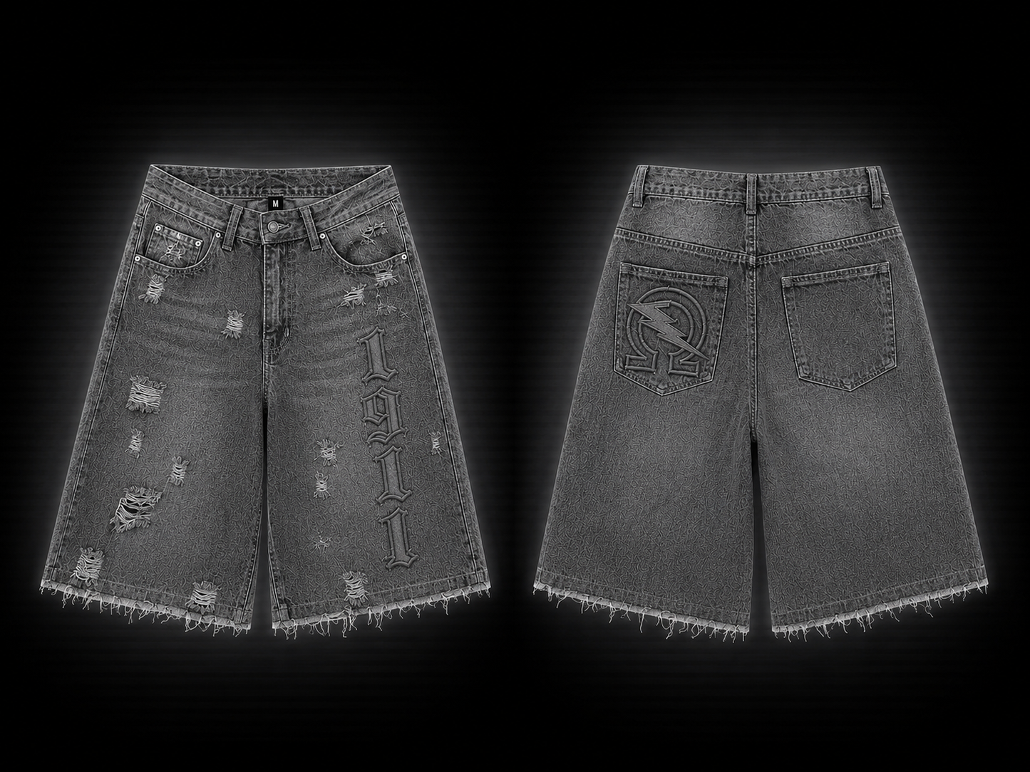 Nine Threads Embossed Gray Jorts