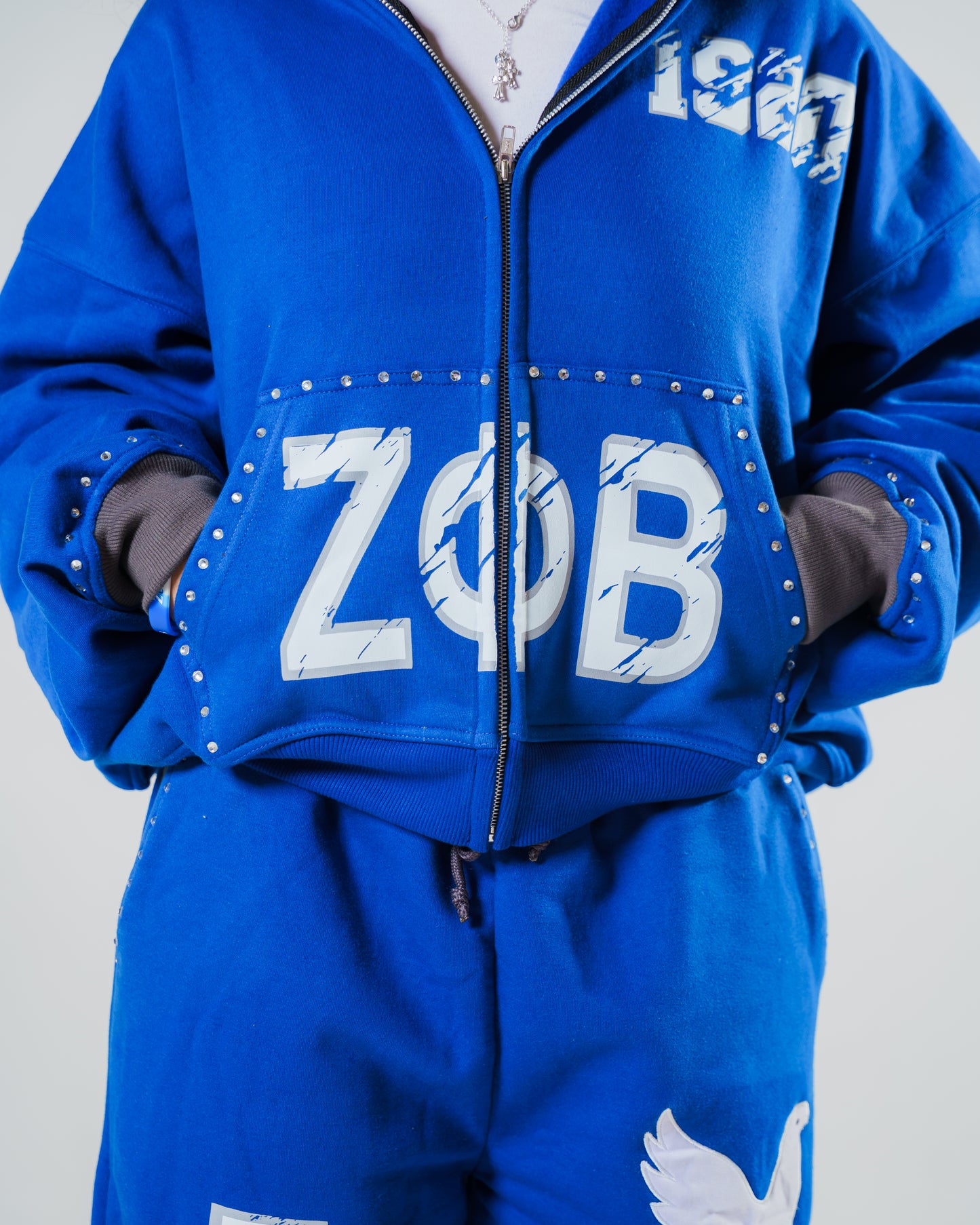 Blue 1920 Rhinestone Zip Up (RESTOCK)