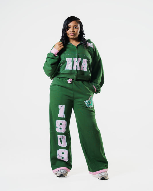Green 1908 Rhinestone Zip Up (RESTOCK)