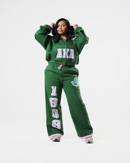 Green 1908 Rhinestone Sweatpants (RESTOCK)