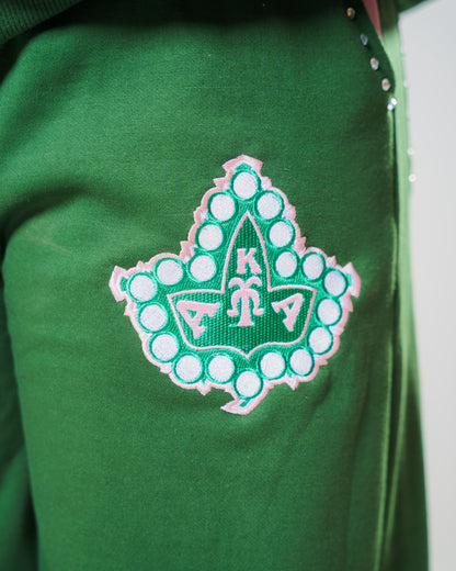 Green 1908 Rhinestone Sweatpants (RESTOCK)